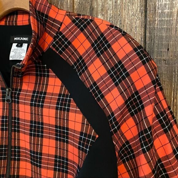 Mikane Sz 14 Red Buffalo Plaid Zip Up Sporty Collared Black Trim Jacket - Picture 7 of 9